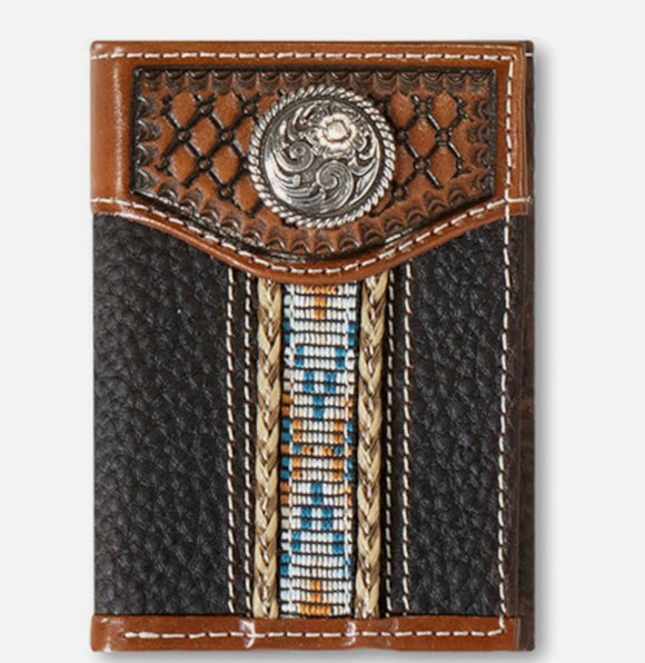 Ariat Western Mens Wallet Trifold Leather Concho Braided Brown A35541282