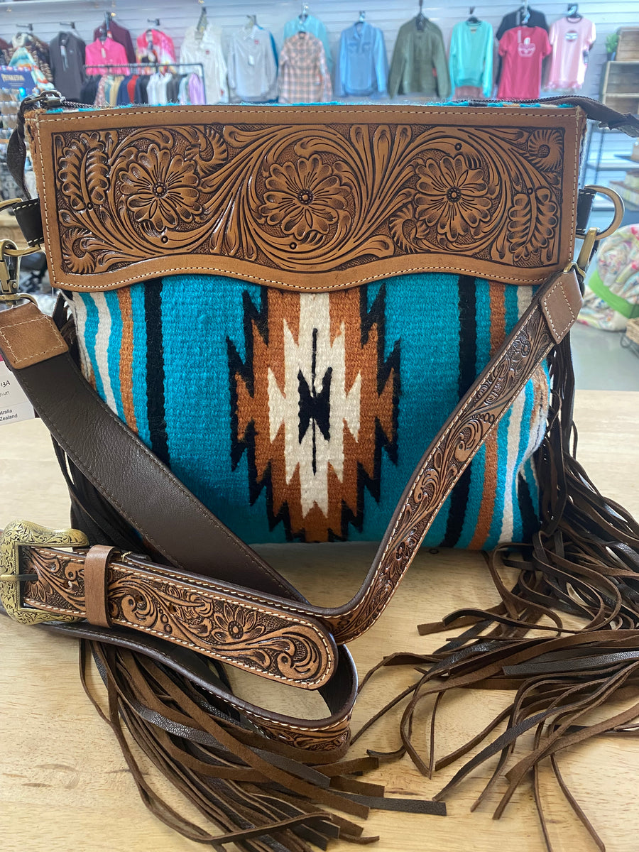 Tooled Turquoise Saddle Blanket Bag TW003 The Tack House