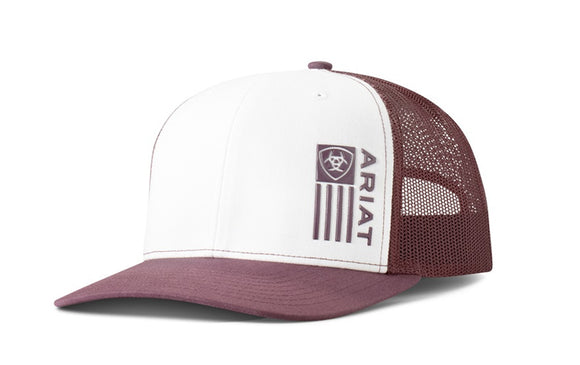 Ariat Western Mens Cap Flag Logo Mesh Snap Back burgundy / White A300082372