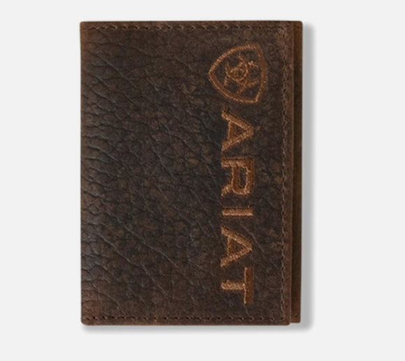 Ariat Western Mens Wallet Trifold Leather Logo Embroidered Brown A3554402