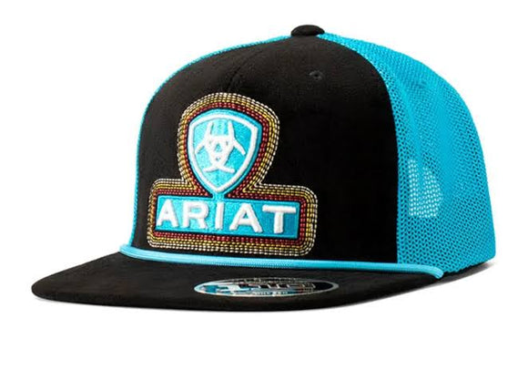 Ariat Western Mens Cap Baseball Hat Mesh Snapback Logo Black Turq A300083663