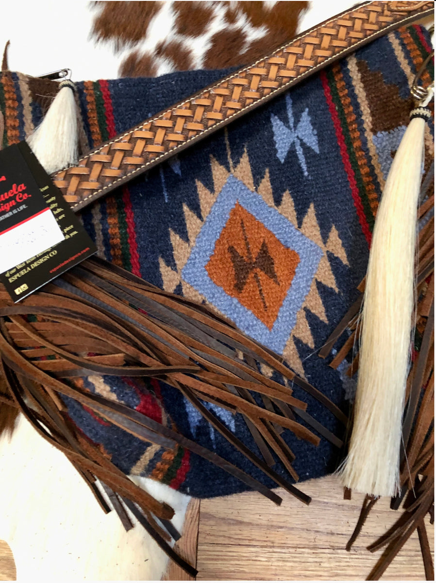 Comanche moon vintage saddle blanket & leather fringe handbag clearance