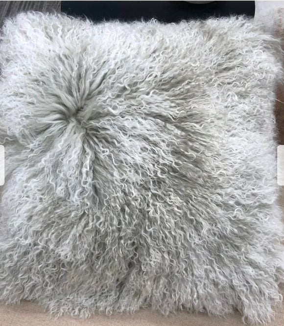 Mongolian Sheepskin Cushion - Grey White