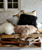 Mongolian Sheepskin Cushion - Grey White