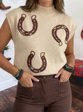 Spring Western Mock Neck Short Sleeve Knit Sweater Vest - VFRE