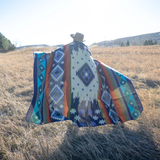 Andean Alpaca Wool Blanket - Ocean Breeze - Light Blue/Dark