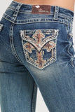 Cross/Horse Hide Detail Mid-Rise Boot Cut 34" | EB-52003