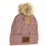 Geometric Knit Faux Fur Pom Beanie HAT2298