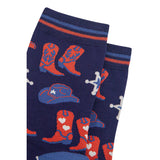 Women's Bamboo Socks - Navy/Denim Blue, Cowboy Boots Hat