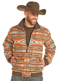BROWN AZTEC JACQUARD BOMBER JACKET