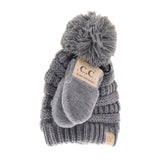 C.C BABY BABY Solid Knit Pom Beanie and Mittens Set