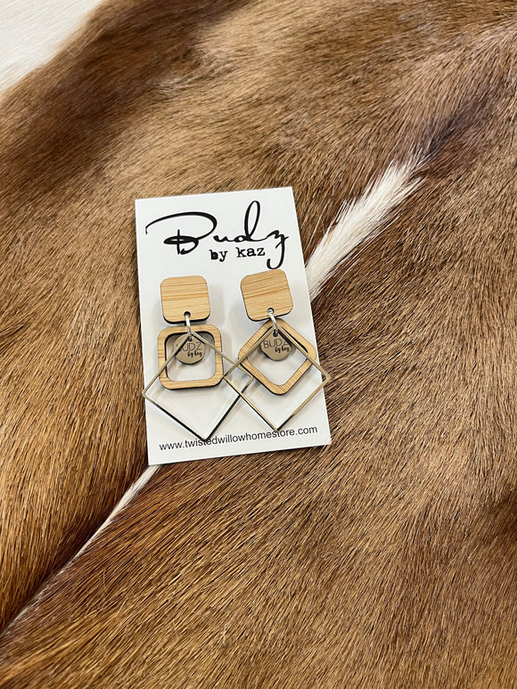 Budz by Kaz - Square Dangling Earrings Silver