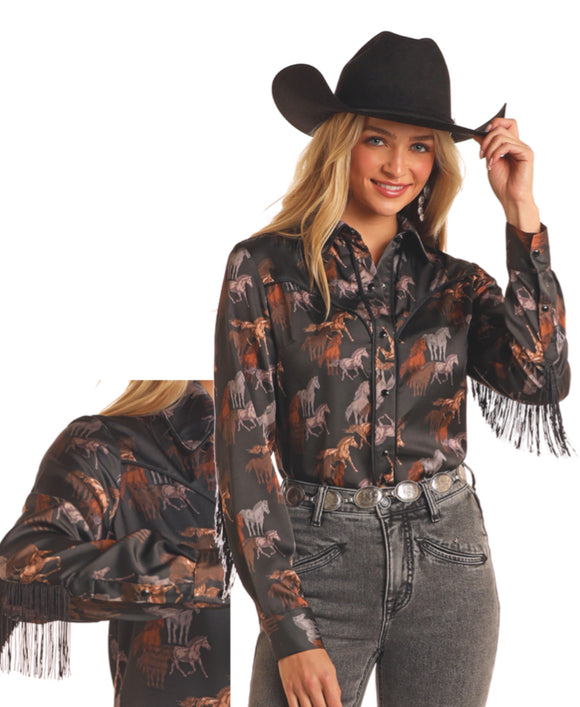 Ladies Woven Shirt - Horse Print