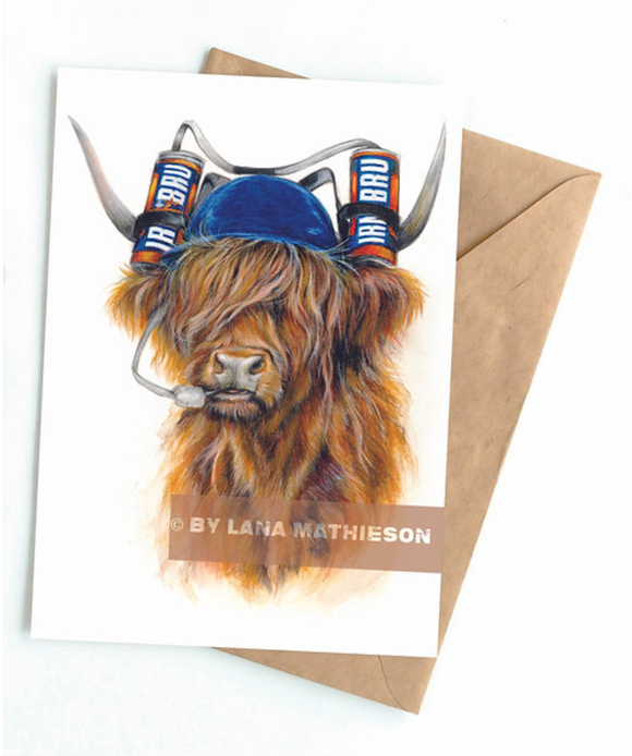 A Coo wi' a Bru (Greeting Card) | Highland Cow Card