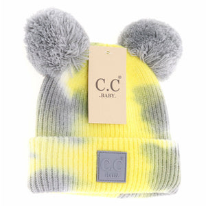 BABY Tie Dye Double Fur Pom C.C Beanie BABY7380POMPOM: Grey/Yellow