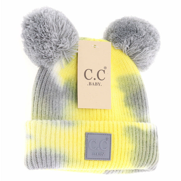 BABY Tie Dye Double Fur Pom C.C Beanie BABY7380POMPOM: Grey/Yellow