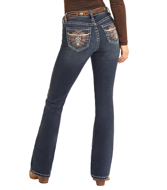 MID RISE AZTEC STEER HEAD BOOTCUT JEANS
