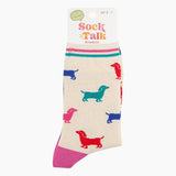 Women's Bamboo Socks - Cream/Multi, Sausage Dog