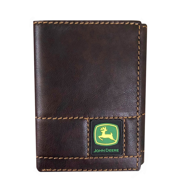JD BROWN ANTIQUE LEATHER STITCHED TRI-FOLD WALLET - RUBBER TRADEMARK LOGO PATCH