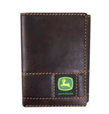 JD BROWN ANTIQUE LEATHER STITCHED TRI-FOLD WALLET - RUBBER TRADEMARK LOGO PATCH