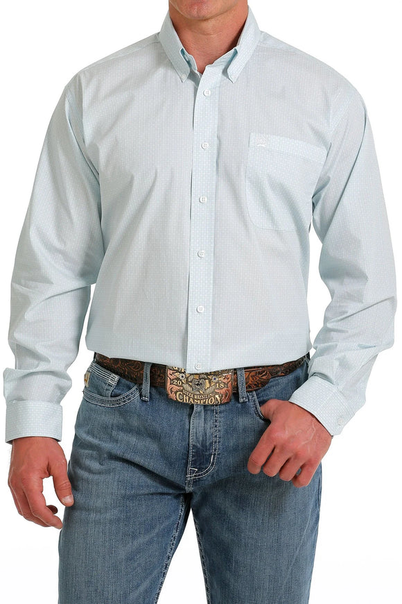 Cinch Mens Geometric Print Button Down Shirt - Light Blue/White - MTW1105603