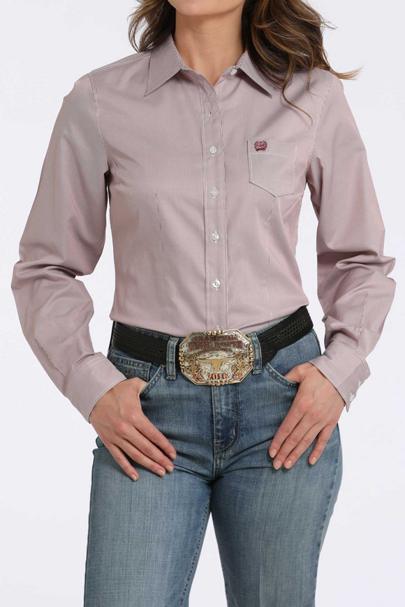 WOMEN'S TENCEL ™ STRIPE BUTTON-DOWN WESTERN SHIRT - PINK