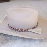 Genuine Horsehair 6 Strand Braided Hat Band with Single Tassel - Cerise