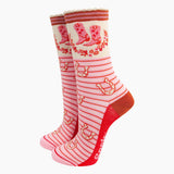 Women's Bamboo Socks - Cream/Pink, Cowboy Boot Stripe