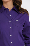 WOMEN'S SOLID BUTTON-DOWN WESTERN SHIRT - PURPLE