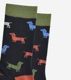 Men's Bamboo Socks - Black/Green, Sausage Dog