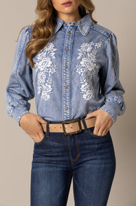 Kimes Ranch Long Sleeved Shirt - Mae Light Wash Indigo