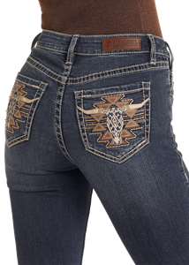 MID RISE AZTEC STEER HEAD BOOTCUT JEANS