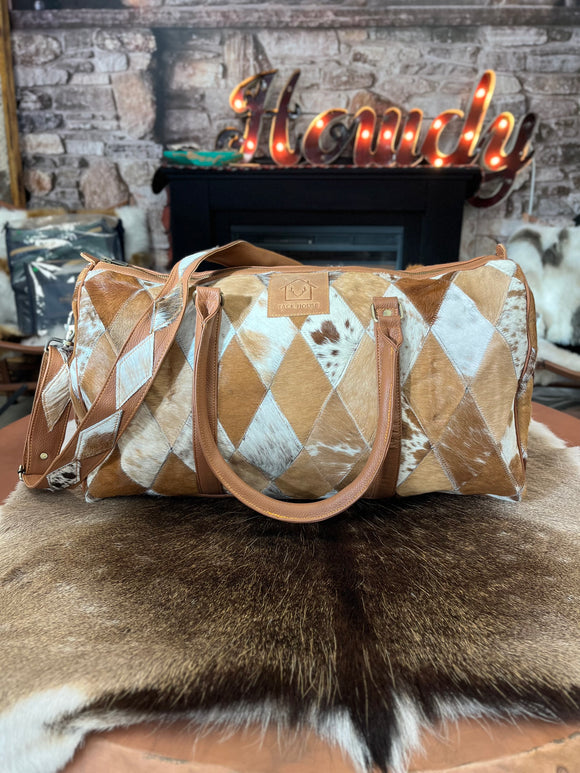 Diamond Pattern Cowhide Overnight Bag - #005