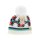 Kids' Southwestern C.C Beanie with Faux Fur Pom: Beige