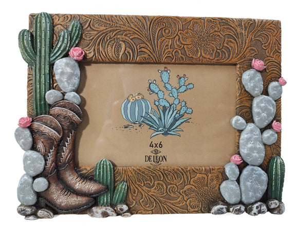 Western Cowboy Boots & Rustic Cactus 6” x 4” Picture Frame