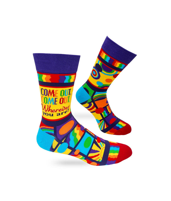 Come Out, Come Out, Wherever You Are Men's Size Novelty Crew Socks