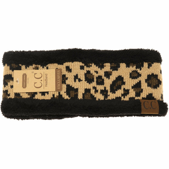 Leopard Print CC Fashion Headband with Fuzzy Lining: Black