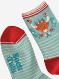 Women's Bamboo Socks - Green/Red, Christmas Highland Cow