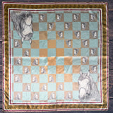 AVS870 HORSE CHECKER PRINT SILK SCARF 36X36