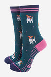 Women's Bamboo Socks - Forest Green/Navy, Jack Russell