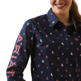 Ariat Ladies Wrinkle Resist Team Kirby Stretch Shirt - Western Love Print