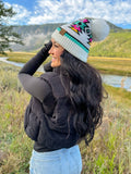Southwestern Faux Fur Pom C.C Beanie HTE0030: Black Multi