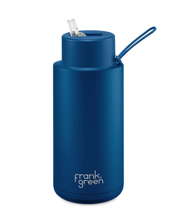 FRANK GREEN CERAMIC REUSABLE BOTTLE 34OZ/1 LITRE WITH STRAW LID - DEEP OCEAN