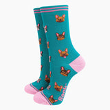 French Bulldogs Bamboo Socks in Teal