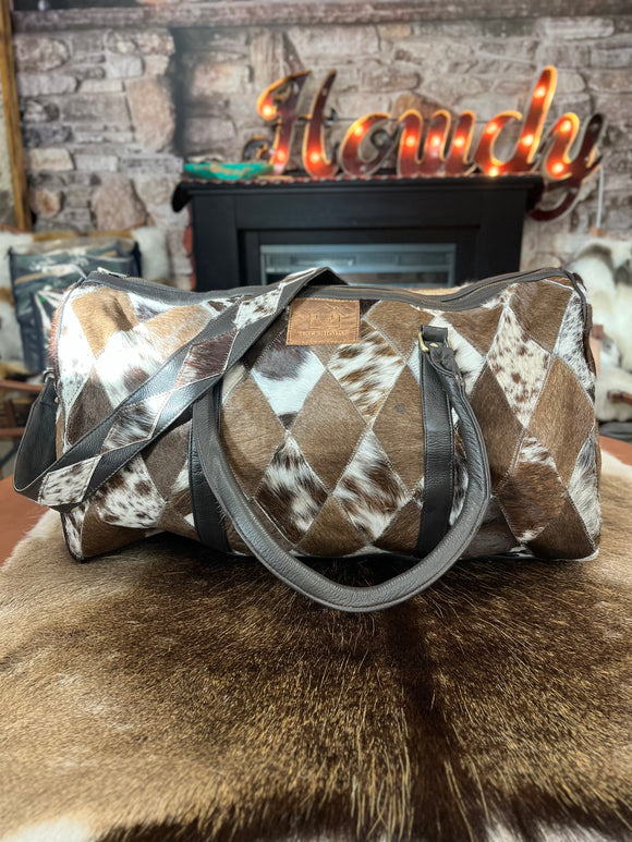 Diamond Pattern Cowhide Overnight Bag - #007