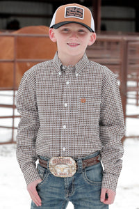 Cinch BOY'S GEOMETRIC PRINT BUTTON-DOWN WESTERN SHIRT - WHITE / GOLD