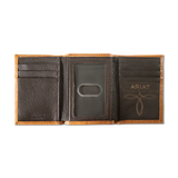 ARIAT BASKETWEAVE FLORAL TAN TRIFOLD WALLET - A3564108
