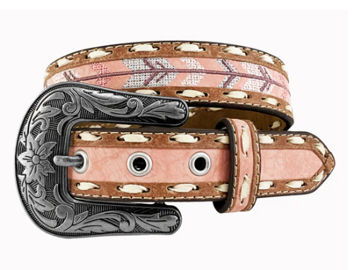 Roper Girl's Belt 1.1/4 PU leather Embroidered Arrows Pink