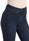 HIGH RISE SCALLOP DETAIL BUTTON FLARE JEANS
