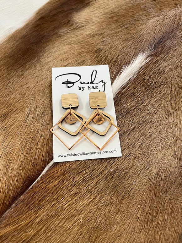 Budz by Kaz - Square Dangling Earrings Rose Gold